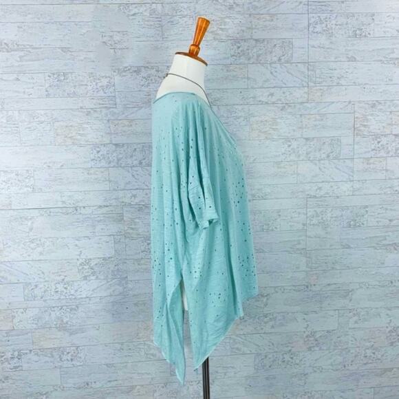 Mint green eyelet handkerchief hem short sleeve asymmetric tunic tee - Picture 3 of 7